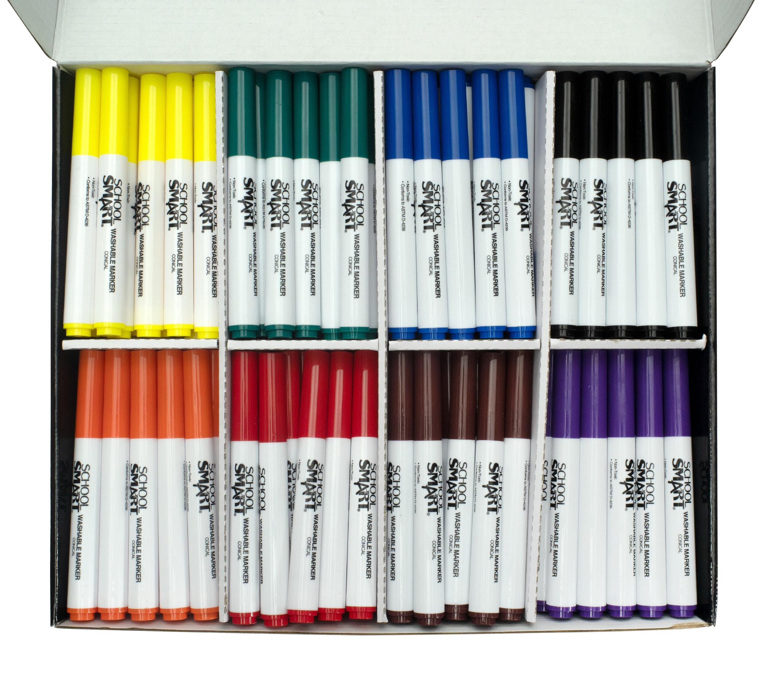 School Smart Art Markers, Conical Tip, Assorted Colors, Set of 200